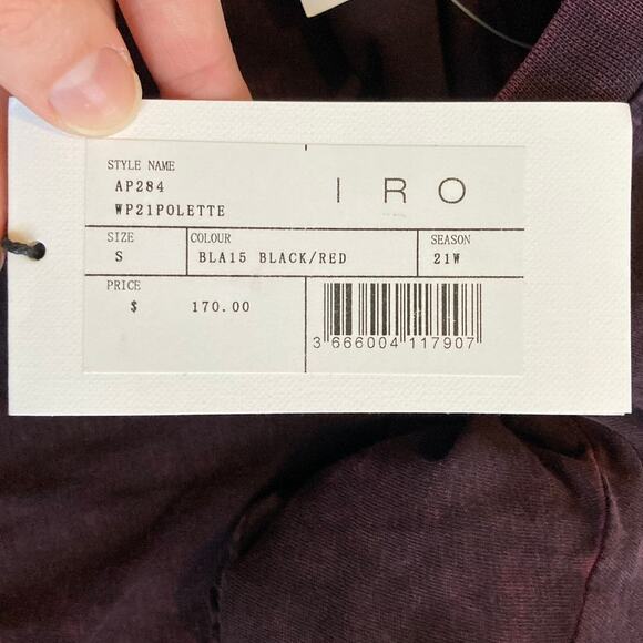 NWT Iro Polette Tank Top Small Shoulder Pads Stone Wash Crew Neck Black Red S - Picture 13 of 16